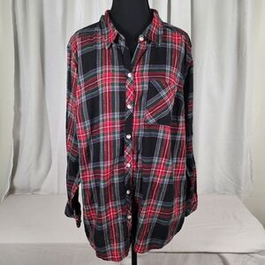 Croft & Barrow Plaid Flannel Shirt Women’s Plus 1X Button Front Tartan Holiday